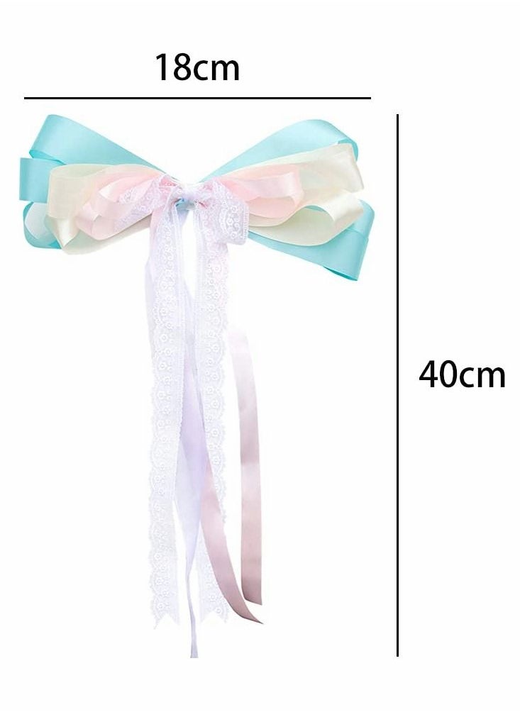 Y&D - Car Bow, 4 Pcs 18cmx40cm Large Satin Ribbon Pull Bows for Hampers Gift Wrapping, Ribbons Wedding Party Birthday Decoration, Blue - Image 1