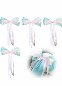 Car Bow, 4 Pcs 18cmx40cm Large Satin Ribbon Pull Bows for Hampers Gift Wrapping, Ribbons Wedding Party Birthday Decoration, Blue