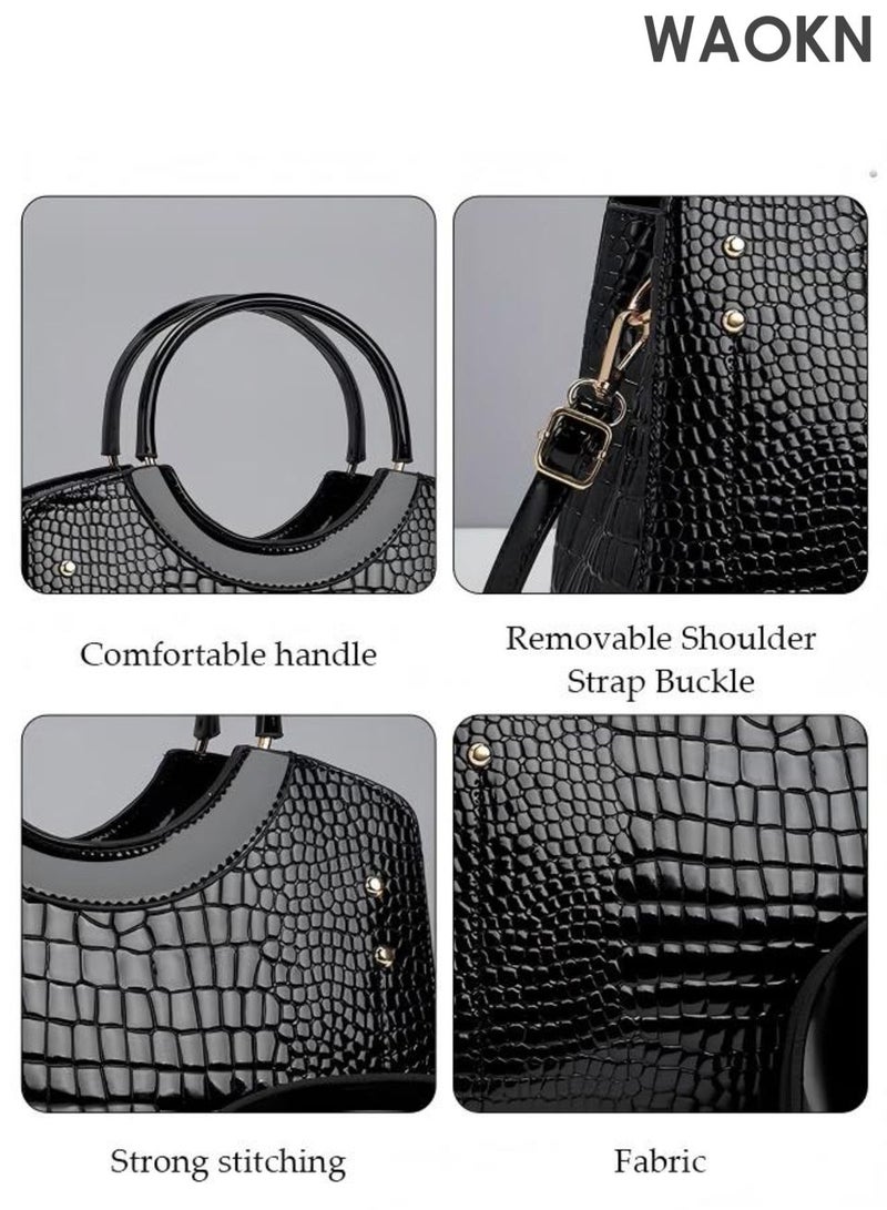 دبليو أيه أو كي أن طقم حقائب يد نسائية أنيقة مكون من قطعتين، حقيبة كتف وحقيبة يد من الجلد الصناعي بسعة كبيرة، حقيبة كلاتش، حقيبة سفر، حقيبة ماسنجر، حقيبة كروس بودي، حقيبة كتف مناسبة للنساء والرجال، للجنسين، لون أسود. - Image 3
