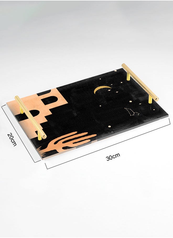 LOWHA Decorative Acrylic Serving Tray with Gold Color Metal Handles Crescent Moon 20x30cm  - Image 2