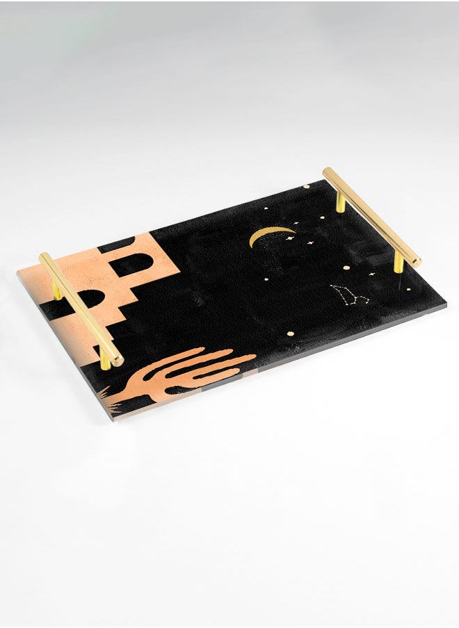 LOWHA Decorative Acrylic Serving Tray with Gold Color Metal Handles Crescent Moon 20x30cm  - Image 1