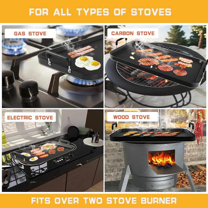 CukAid Non-Stick Aluminum Stove Top Flat Griddle,Warp-Resistant Double Burner Griddle for Glass and Gas Stove,Ideal for Breakfast and Indoor or Outdoor BBQ,17" x 10.5" - Image 4