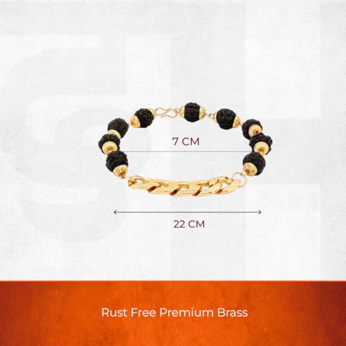 Divine Hindu Gold Plated Rudraksha Chain Bracelet (Black) (8 Inch) | 5 Mukhi Rudraksha Beads Bracelet for Men & Women | Spiritual Rakhi Bracelet for Protection, Meditation & Daily Wear Jewellery - Image 2