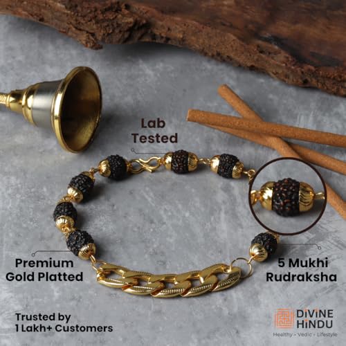 Divine Hindu Gold Plated Rudraksha Chain Bracelet (Black) (8 Inch) | 5 Mukhi Rudraksha Beads Bracelet for Men & Women | Spiritual Rakhi Bracelet for Protection, Meditation & Daily Wear Jewellery - Image 3