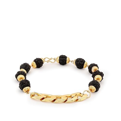 Divine Hindu Gold Plated Rudraksha Chain Bracelet (Black) (8 Inch) | 5 Mukhi Rudraksha Beads Bracelet for Men & Women | Spiritual Rakhi Bracelet for Protection, Meditation & Daily Wear Jewellery - Image 1