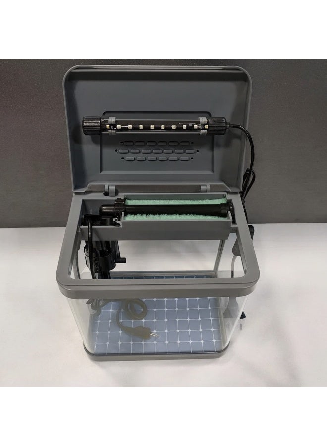 حوض سمك صغير زجاجي رمادي اللون، سمكة سعيدة للمنزل والمكتب - Image 2