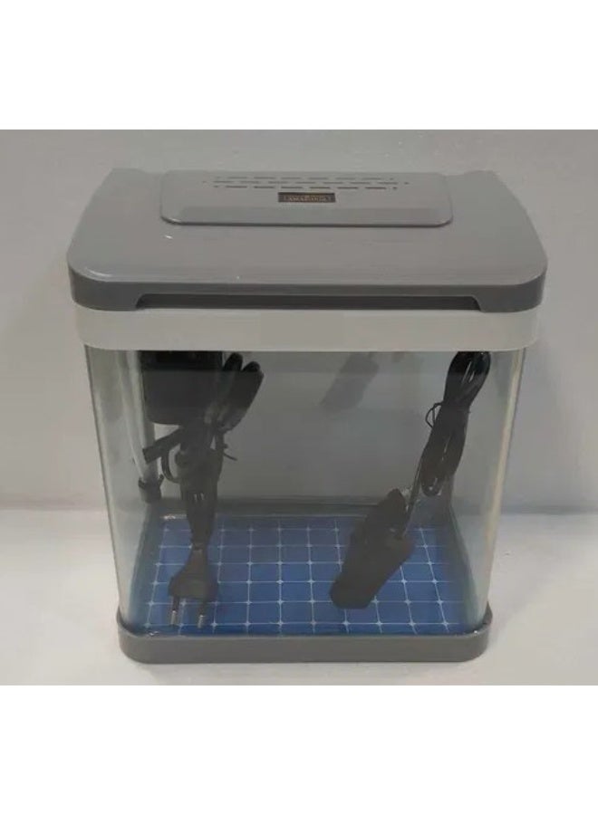 حوض سمك صغير زجاجي رمادي اللون، سمكة سعيدة للمنزل والمكتب - Image 1