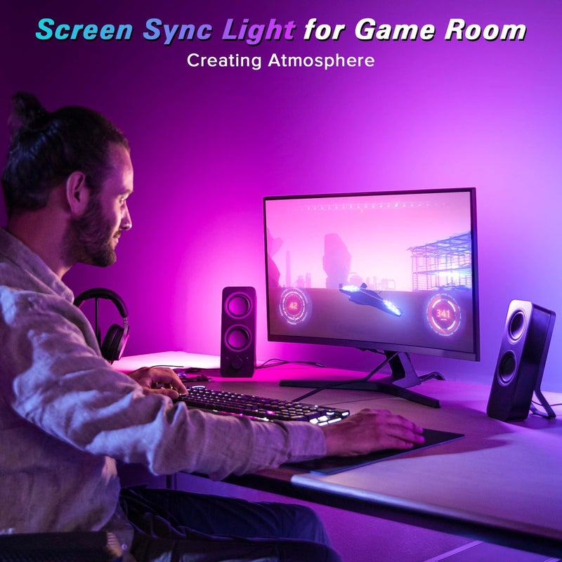 Yakiter Gaming RGB Backlight for Computer Monitor, LED Strip Light Sync with Screen Color & Music for Games Movies etc,Software Control,USB Powered (27 Inch 4 Sides) - Image 1