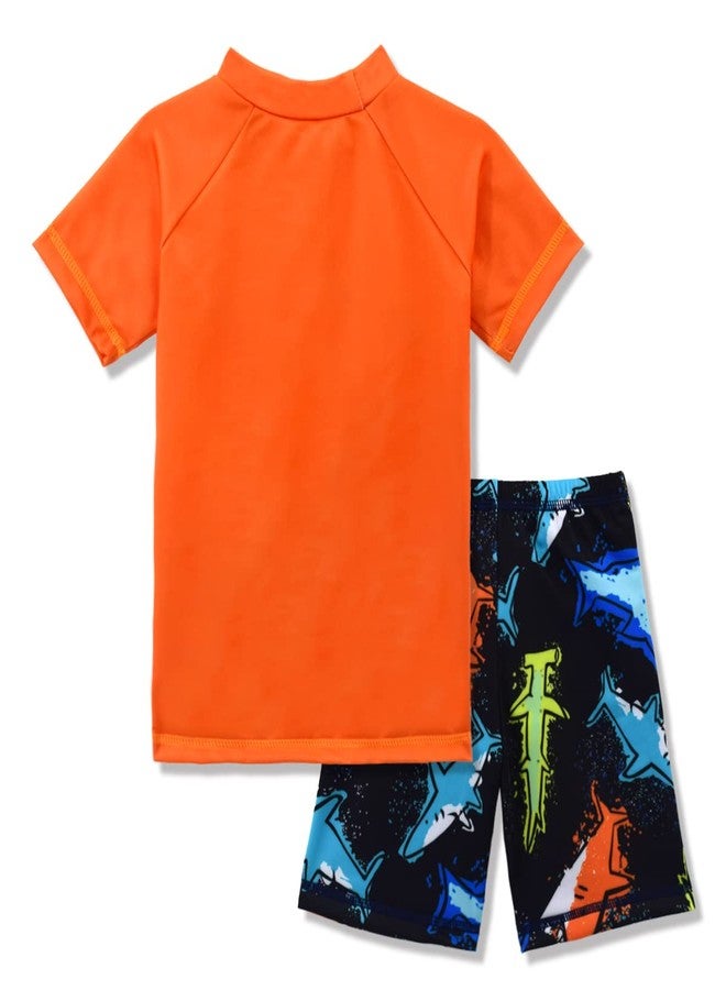 SINOLY Boys Two Piece Rash Guard Swimsuits Kids Long Sleeve Sunsuit Swimwear Sets, Shark 28, 4-5 Years - Image 2