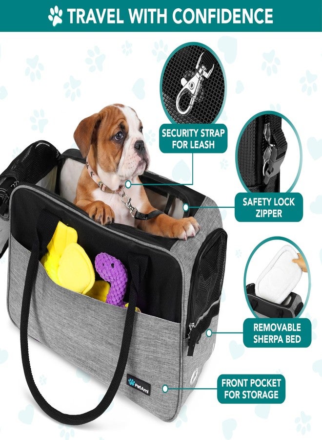 PetAmi Dog Purse Carrier for Small Dogs Cats, TSA Airline Approved Soft-Sided Pet Carrier with Pockets, Ventilated Travel Tote Bag with Bed & Shoulder Strap, Puppy Kitten, Max 12 lbs, Heather Grey - Image 3