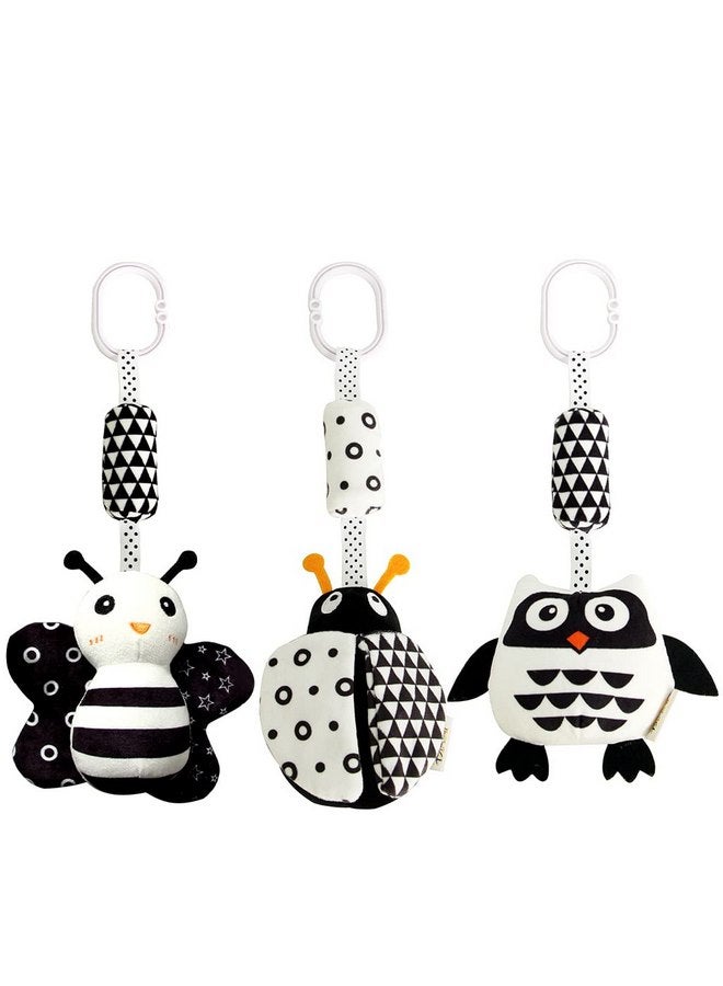 KAKIBLIN Baby Hanging Toy,3 Pack Black and White Baby Toys for 3 6 9 12 Months, High Contrast Hanging Baby Toys,Plush Soft Stroller Rattles Toys for Boys and Girls(21CM, Ladybug,Bee & Owl) - Image 1