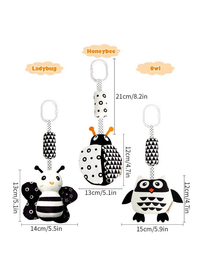 KAKIBLIN Baby Hanging Toy,3 Pack Black and White Baby Toys for 3 6 9 12 Months, High Contrast Hanging Baby Toys,Plush Soft Stroller Rattles Toys for Boys and Girls(21CM, Ladybug,Bee & Owl) - Image 5