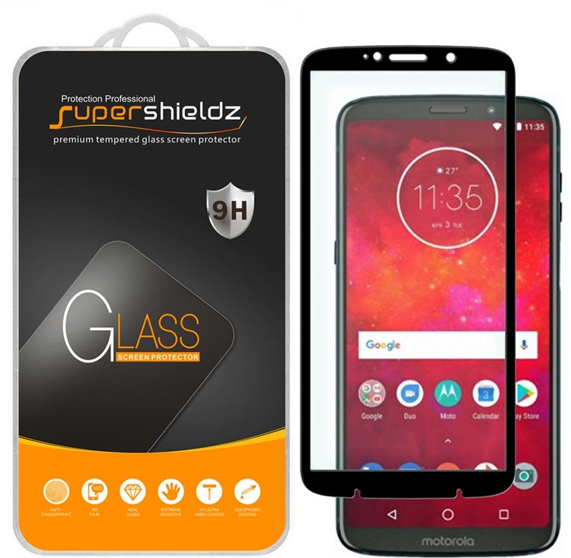 Supershieldz (2 Pack) Designed for Motorola Moto Z3 and Moto Z3 Play Tempered Glass Screen Protector, (Full Screen Coverage) Anti Scratch, Bubble Free (Black) - Image 1
