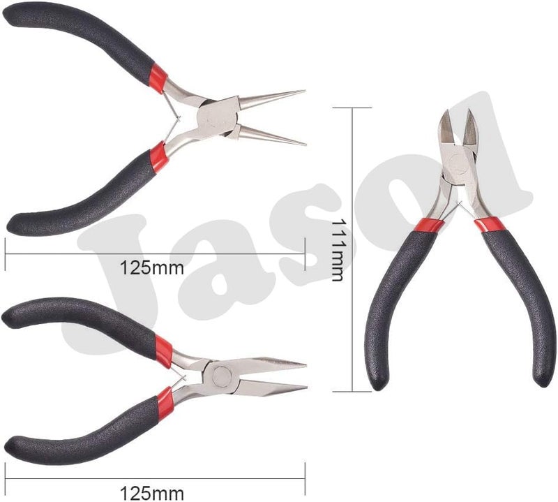 Jasol Jewellery Making Pliers Tools Flat Round Side Cutter Combo Tool Kit for Crafts DIY Making Supplies Wire Cutters and Wrapping Beading Purpose Pack of 3 Pliers, Black & Red - Image 2