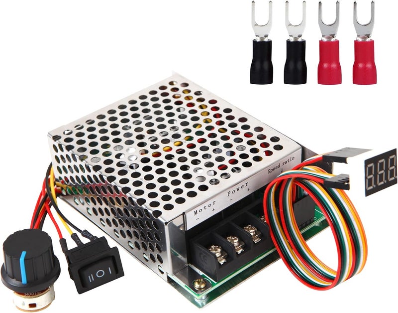 HARMNEE PWM DC Motor Speed Controller, DC 10-55V / Rated 40A, LED Display Stepless DC Motor Speed Controller with Adjustable Potentiometer and Forward-Brake-Reverse Switch - Image 1