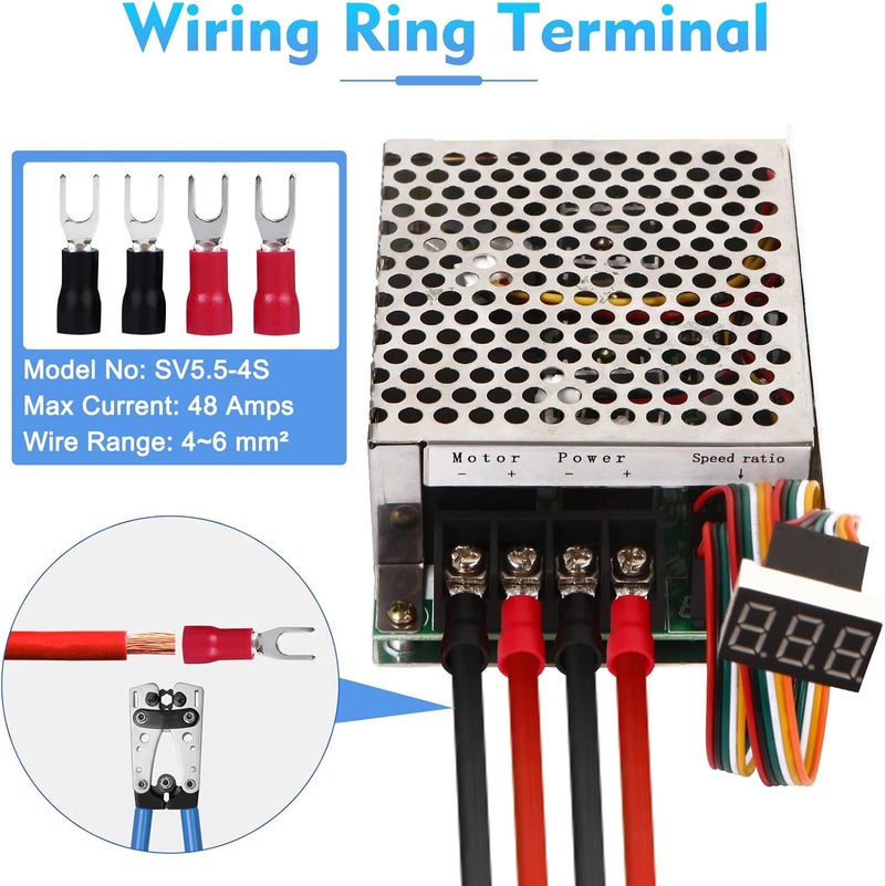 HARMNEE PWM DC Motor Speed Controller, DC 10-55V / Rated 40A, LED Display Stepless DC Motor Speed Controller with Adjustable Potentiometer and Forward-Brake-Reverse Switch - Image 2