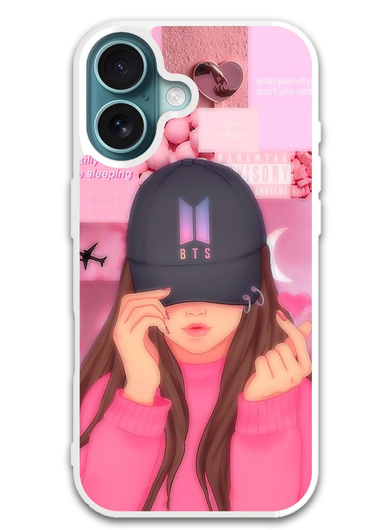 Theodor Protective Case Cover For APPLE IPHONE 16 Girl BTS Cap Snap (White Bumper) - Image 1