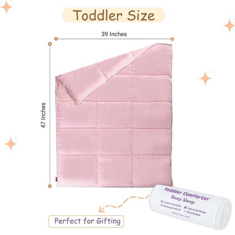 ZPECC Toddler Down Alternative Comforter, 39x47 Hypoallergenic Baby Blanket Quilt, Soft Breathable Lightweight All Season Kids Duvet Insert for Crib Stroller Cot Daycare, Pink Stripe - Image 2