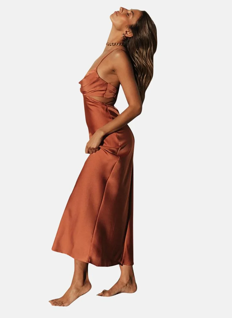 يونيكي Rust Sweetheart Neck Solid Shift Dress