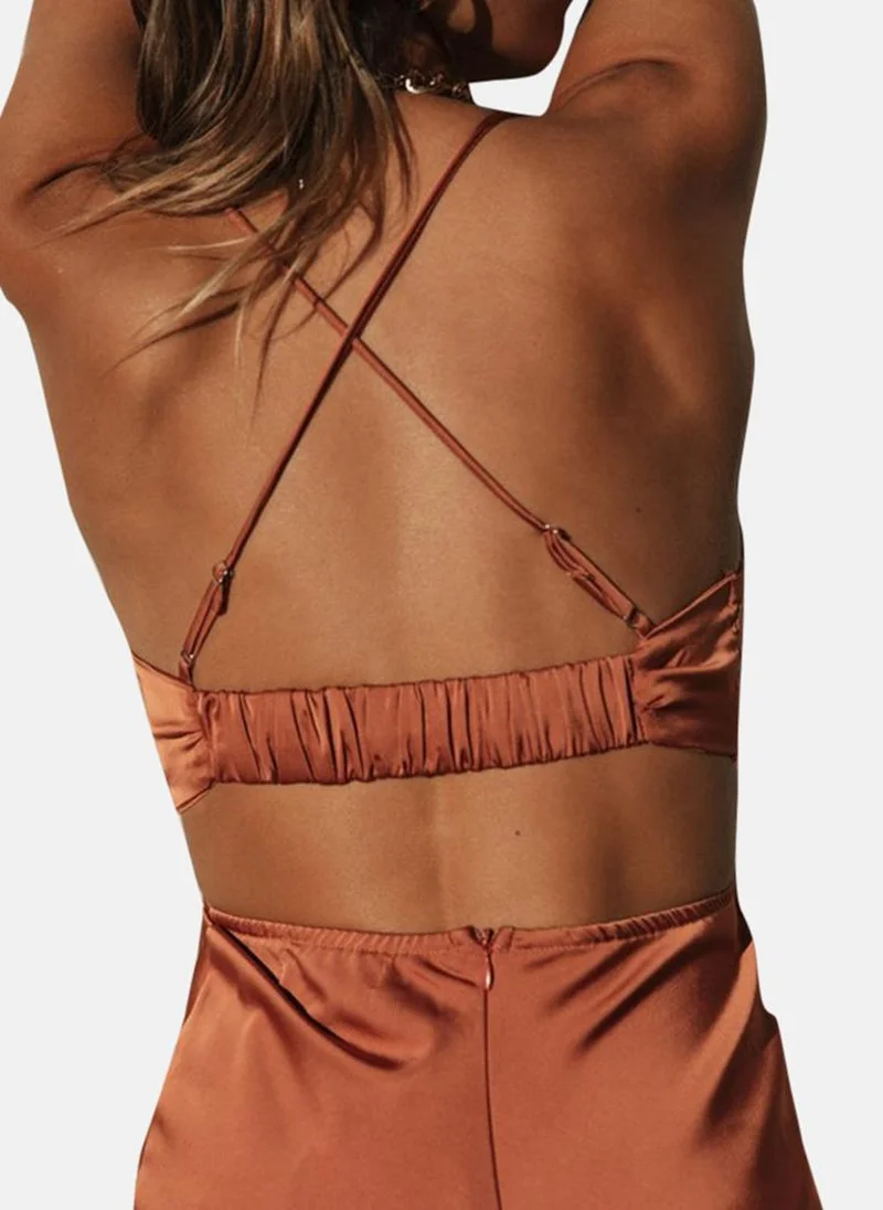 يونيكي Rust Sweetheart Neck Solid Shift Dress