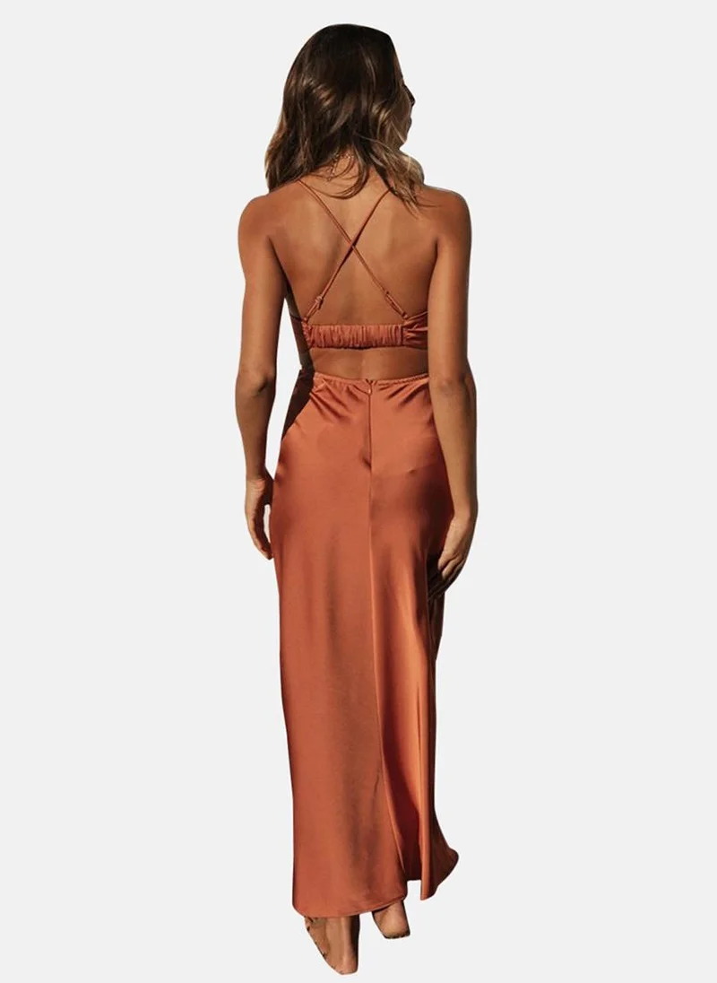يونيكي Rust Sweetheart Neck Solid Shift Dress