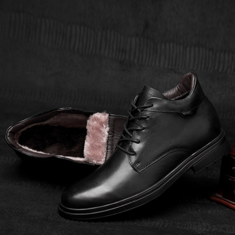 6618 Men'S And Women'S Leather Boots High-Top Top Layer Cowhide Business Gentleman Casual Shoes Short Boots Plus Size Warm Cotton Boots - Image 3