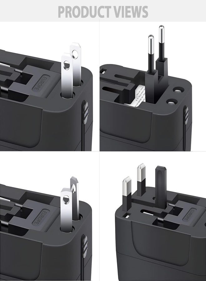 GIGAWATTS محول سفر عالمي من جيجا وات مع منفذ شحن سريع USB-A من النوع C PD، الكل في واحد متعدد الأغراض، مقبس طاقة عالمي متعدد الأنواع، منافذ AC/DC 6A/5V، محمول للسفر الدولي (قطعة واحدة، أسود) - Image 3