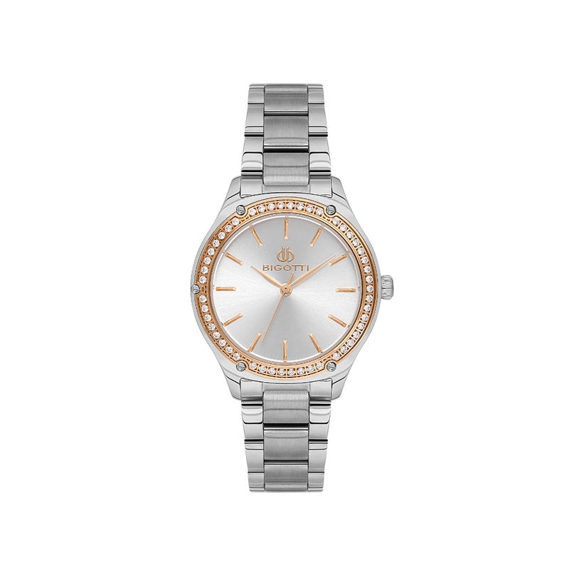 Bigotti Quotidiana Silver Stainless Steel Watch for Women BG.1.10658-5 - Silver Sunray Dial, 34mm Case, Japanese Quartz, 30M Water Resistant, Mineral Glass - Image 1