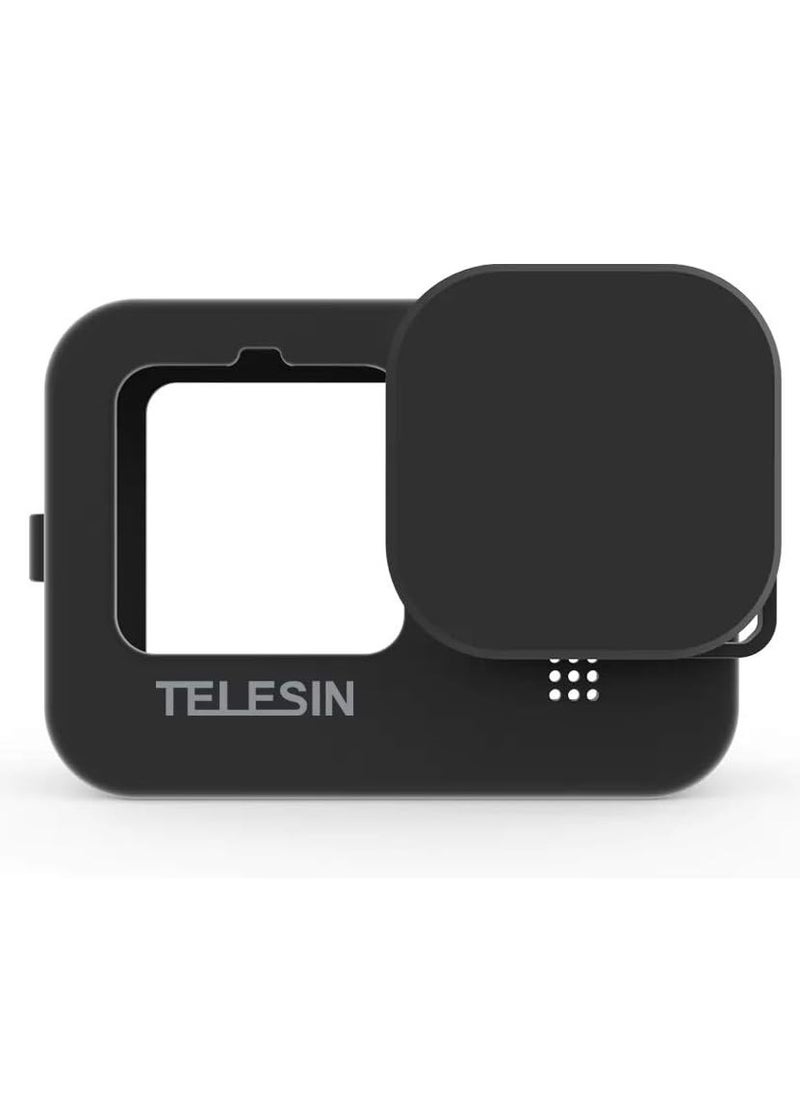 تيليسن حافظة TELESIN من السيليكون لكاميرا GoPro Hero 13 Hero 12 Hero 11 Hero 10 Hero 9 باللون الأسود مع غطاء عدسة وحبل (أسود)  - Image 4