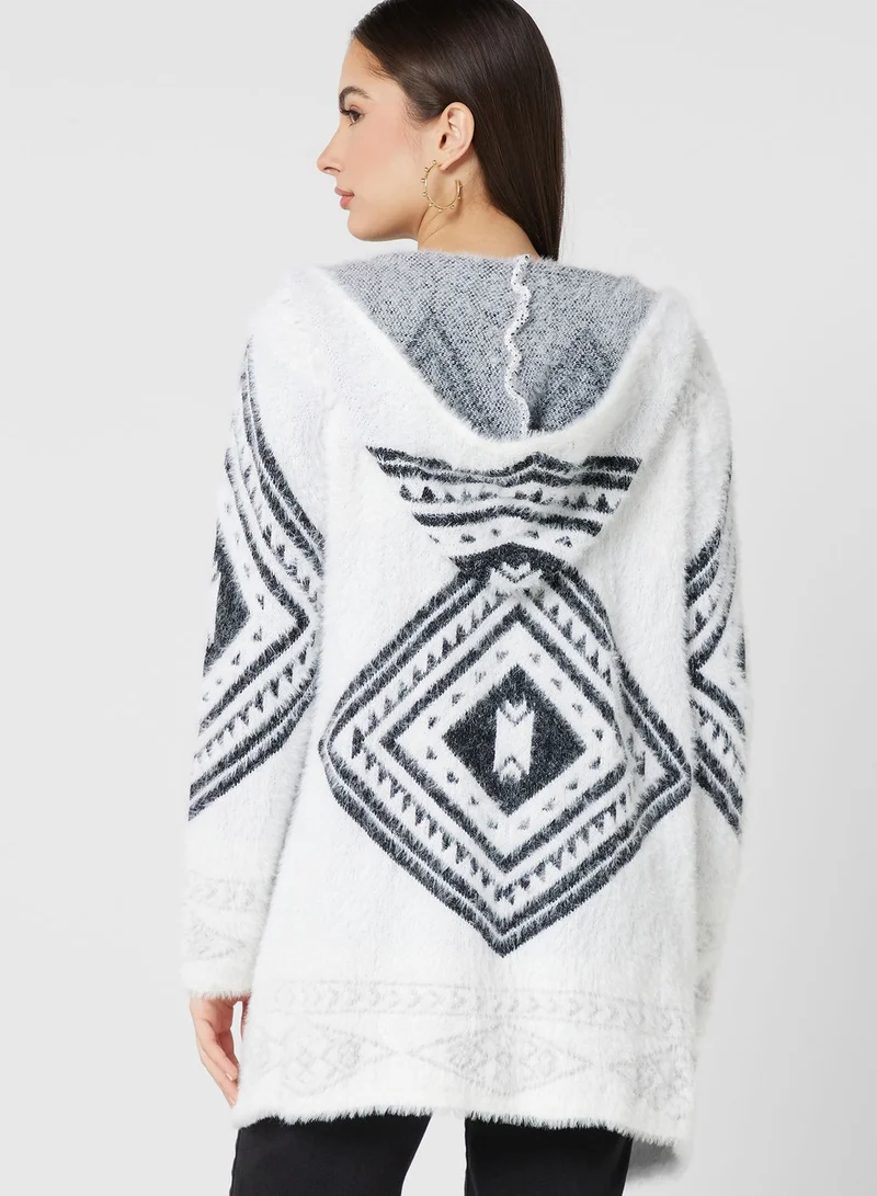 ELLA Aztec Intarsia Longline Cardigan