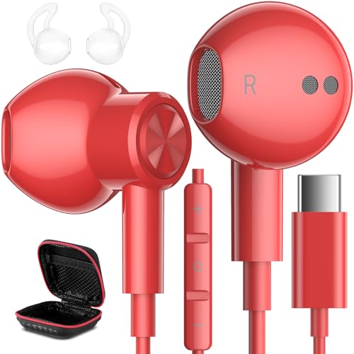 iMangoo USB C Headphones Wired Type C Earphones for Samsung/Galaxy S26 S25 S24 Plus S23 S22 S21 S20 Ultra Magnetic Corded Earbuds for iPhone 15 Pro Max 16 16e 17 17e Air for Apple/Android Ear Buds Red - Image 1