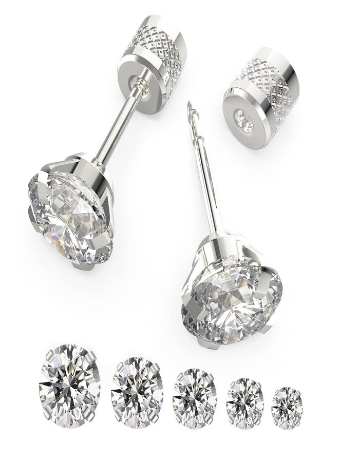 Yetonload Women's Hypoallergenic Stainless Steel Cubic Zirconia Earrings Studs Set Multi-Pack, CZ Stud Earrings for Men 5 pairs 4-8mm (B-Silver) - Image 1