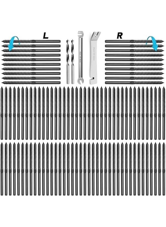 Arabest 100 Pack Black T316 Stainless Steel Left&Right Handed Thread Swage Lag Screws for Wood Post of 1/8 Black Cable Railing Kit, Deck/Stair Railing DIY Baluster Kit, Wrench Included - Image 1