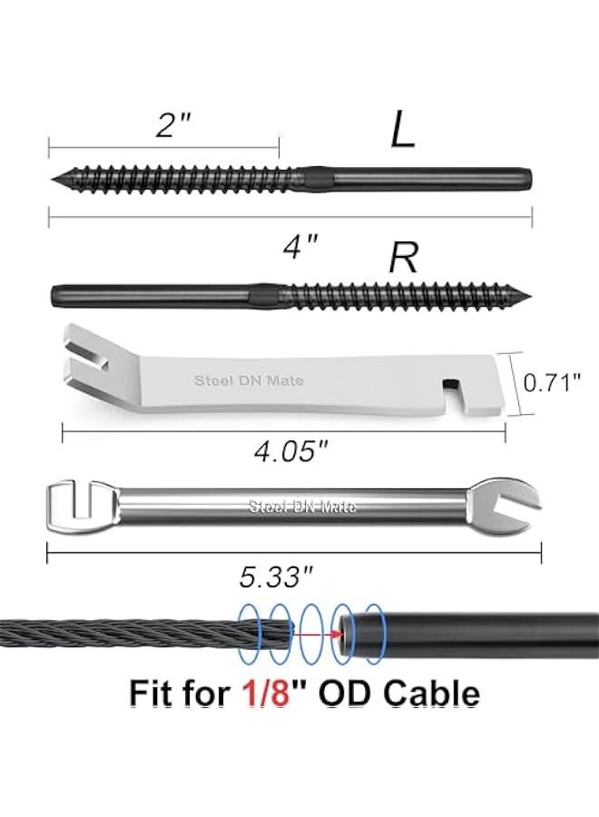 Arabest 100 Pack Black T316 Stainless Steel Left&Right Handed Thread Swage Lag Screws for Wood Post of 1/8 Black Cable Railing Kit, Deck/Stair Railing DIY Baluster Kit, Wrench Included - Image 2