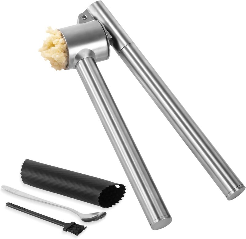 Mempedont Garlic Press Mincer  304 Stainless Steel Garlic Crusher  Peeler Set Longer Detachable Rust Proof Garlic Mincer Design for Extracts More Garlic Paste Per Clove  Extended Version
