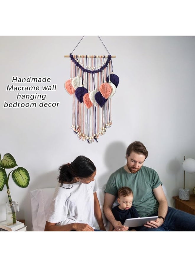 انتيكيانو مكرمية للتعليق على الحائط - نسيج حائط مصنوع يدويا شكل ورقة شجر ديكورات بوهو لغرفة النوم وغرفة المعيشة والحمام ديكور غرفة ترابي جمالي الزفاف عيد ميلاد للنساء والفتيات خشب أرجواني - Image 4