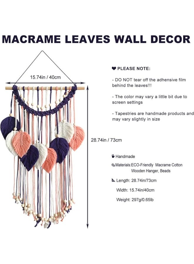 انتيكيانو مكرمية للتعليق على الحائط - نسيج حائط مصنوع يدويا شكل ورقة شجر ديكورات بوهو لغرفة النوم وغرفة المعيشة والحمام ديكور غرفة ترابي جمالي الزفاف عيد ميلاد للنساء والفتيات خشب أرجواني - Image 2