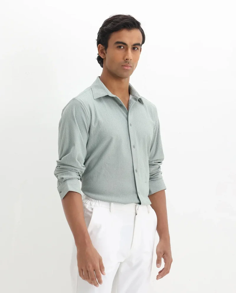 Rare Rabbit Men's Regular Fit Jacquard Knit Shirt