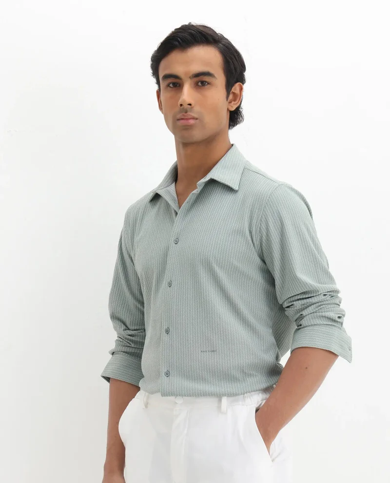 Rare Rabbit Men's Regular Fit Jacquard Knit Shirt
