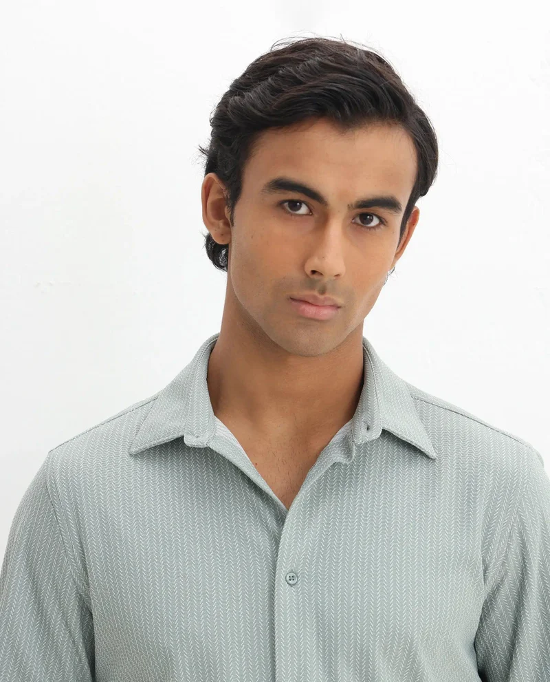 Rare Rabbit Men's Regular Fit Jacquard Knit Shirt