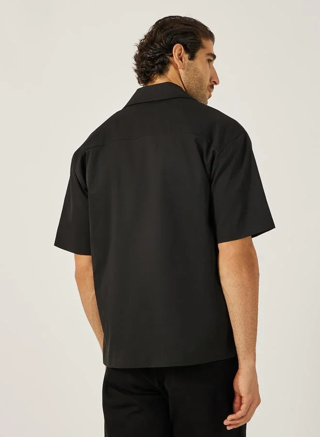 Styli Solid Relaxed Fit Notch Lapel Shirt