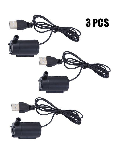3 Pcs DC 3-5V USB Micro Submersible Mini Water Pump,Small Aquarium Pump for Fish Tank Aquariums Pond Fountain Hydroponics Garden (Black)