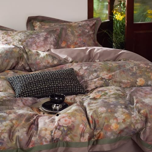 mixinni Vintage Floral Duvet Cover Set - King Size, 100% Long Staple Cotton Percale, Reversible Garden Style Bedding Set with Zipper Closure, 3-Piece Luxury Duvet Cover with 2 Pillow Shams (20"x36") - Image 4