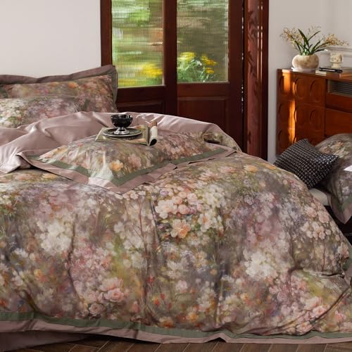 mixinni Vintage Floral Duvet Cover Set - King Size, 100% Long Staple Cotton Percale, Reversible Garden Style Bedding Set with Zipper Closure, 3-Piece Luxury Duvet Cover with 2 Pillow Shams (20"x36") - Image 3