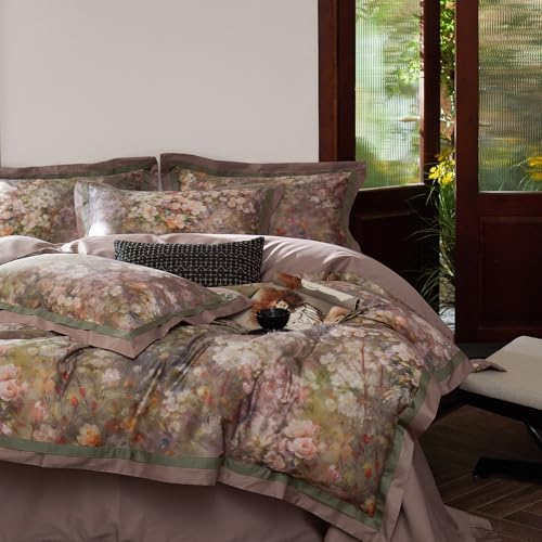 mixinni Vintage Floral Duvet Cover Set - King Size, 100% Long Staple Cotton Percale, Reversible Garden Style Bedding Set with Zipper Closure, 3-Piece Luxury Duvet Cover with 2 Pillow Shams (20"x36") - Image 1