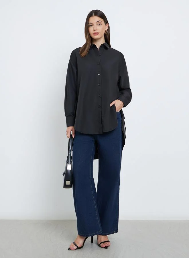Styli Styli Oversized High-Low Hem Shirt with Tie Detail