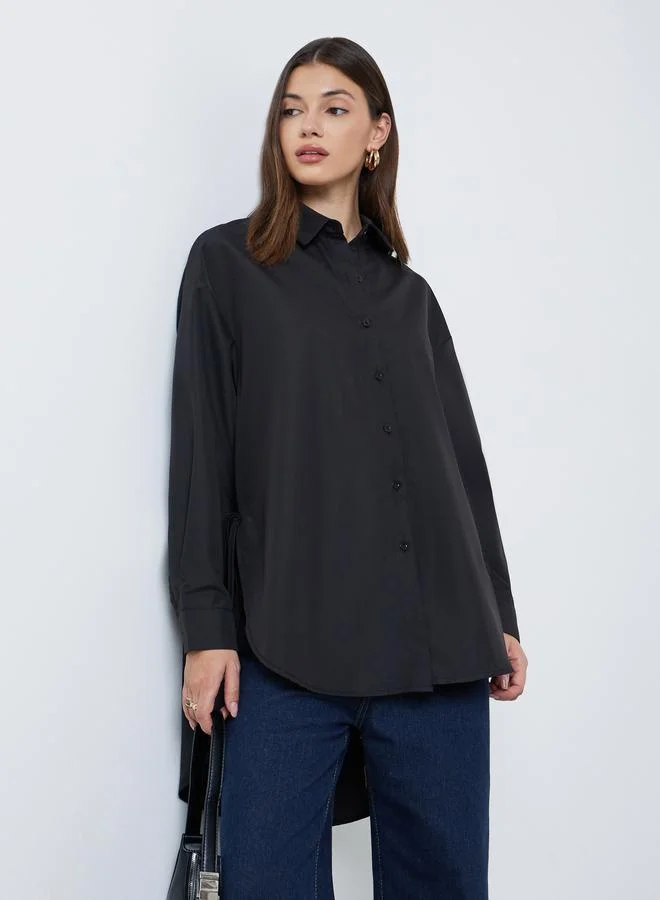 Styli Styli Oversized High-Low Hem Shirt with Tie Detail