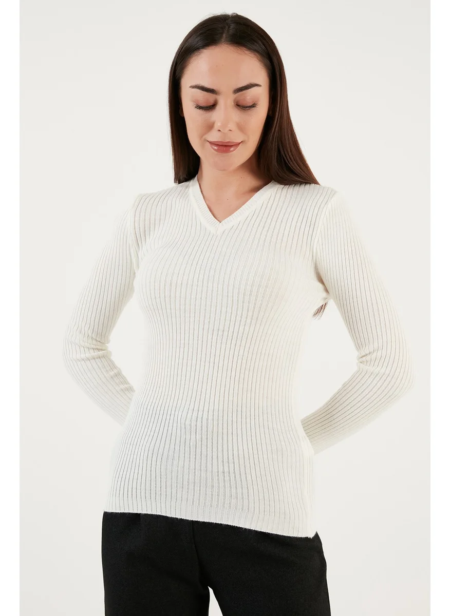 فاشن فريندز Slim Fit V-Neck Ribbed Knitwear Sweater Women's Sweater 24K0289K1