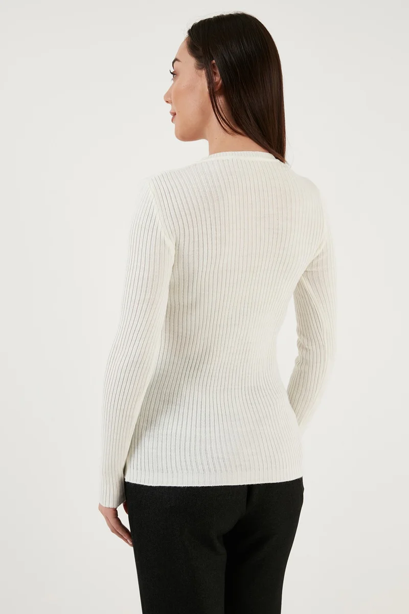 Fashion Friends Slim Fit V-Neck Ribbed Knitwear Sweater Women's Sweater 24K0289K1