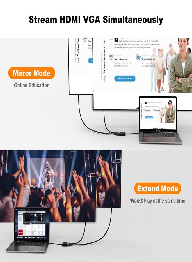 CableCreation USB C to HDMI VGA Adapter, USB Type C to Dual VGA HDMI Splitter Converter, Compatible with iPhone 15/15Pro, Galaxy S22 Ultra, Macbook Pro, iPad Pro, Dell XPS 13/15, Yoga 910, Surface Go - Image 2